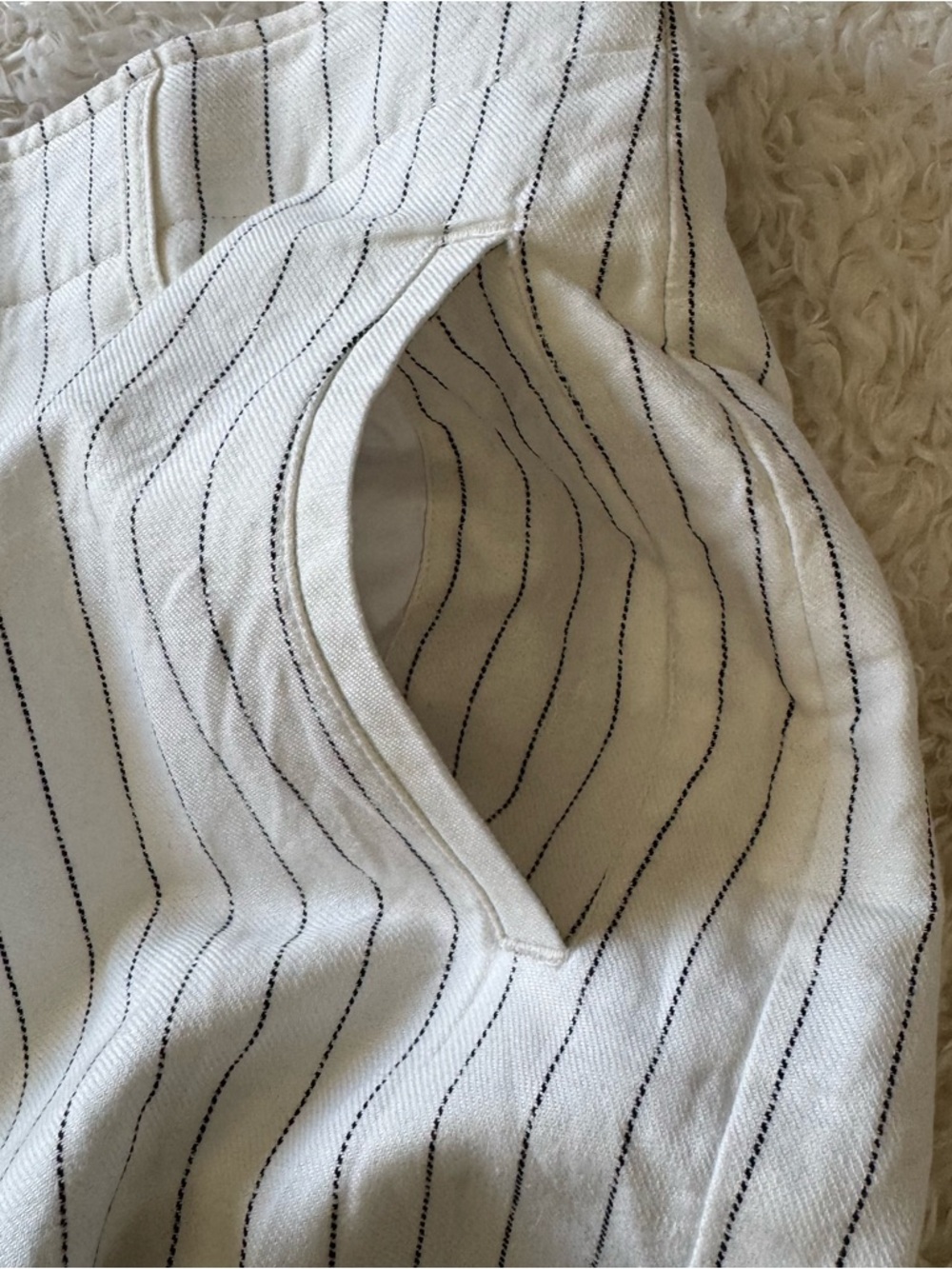 Rag & Bone Dylan Cropped Cream Pinstripe Wide Leg Pants Women Sz 8 Linen Cotton - Picture 10 of 13